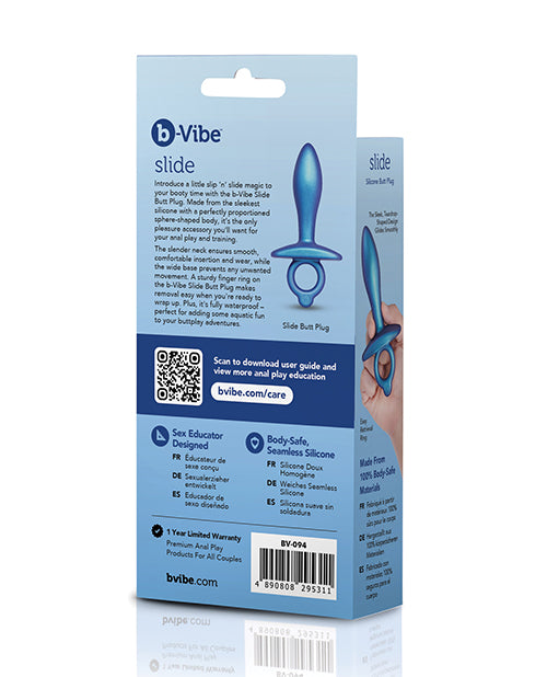 b-Vibe Slide Butt Plug — Blue Silicone Medium