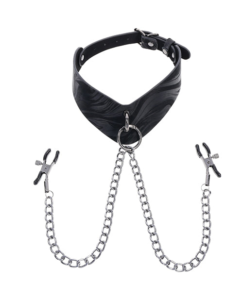 Sportsheets Velvet Noir Collar & Removable Clamps - Black