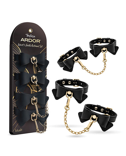 Blush Temptasia Ardor Wrist & Ankle Restraints w/Bow - Black