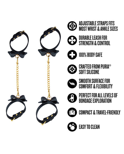 Blush Temptasia Ardor Wrist & Ankle Restraints w/Bow - Black