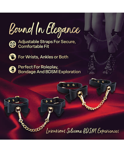 Blush Temptasia Ardor Wrist & Ankle Restraints w/Bow - Black