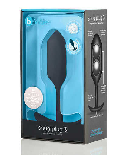 b-Vibe Snug Plug 3 butt plug, black silicone, smooth grip handle