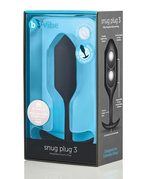 b-Vibe Snug Plug 3 butt plug, black silicone, smooth grip handle