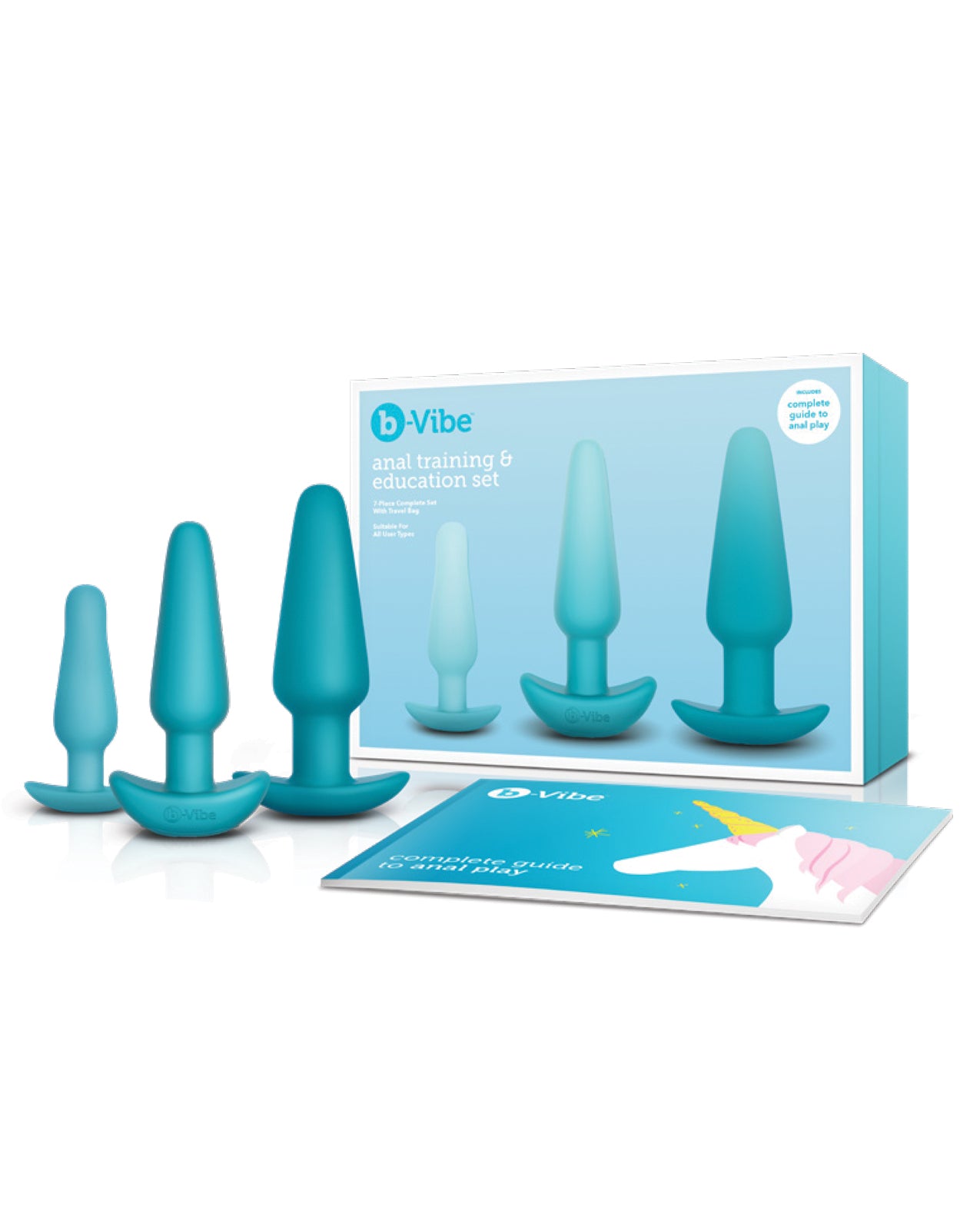 b-Vibe seven-piece teal anal education set with accessories