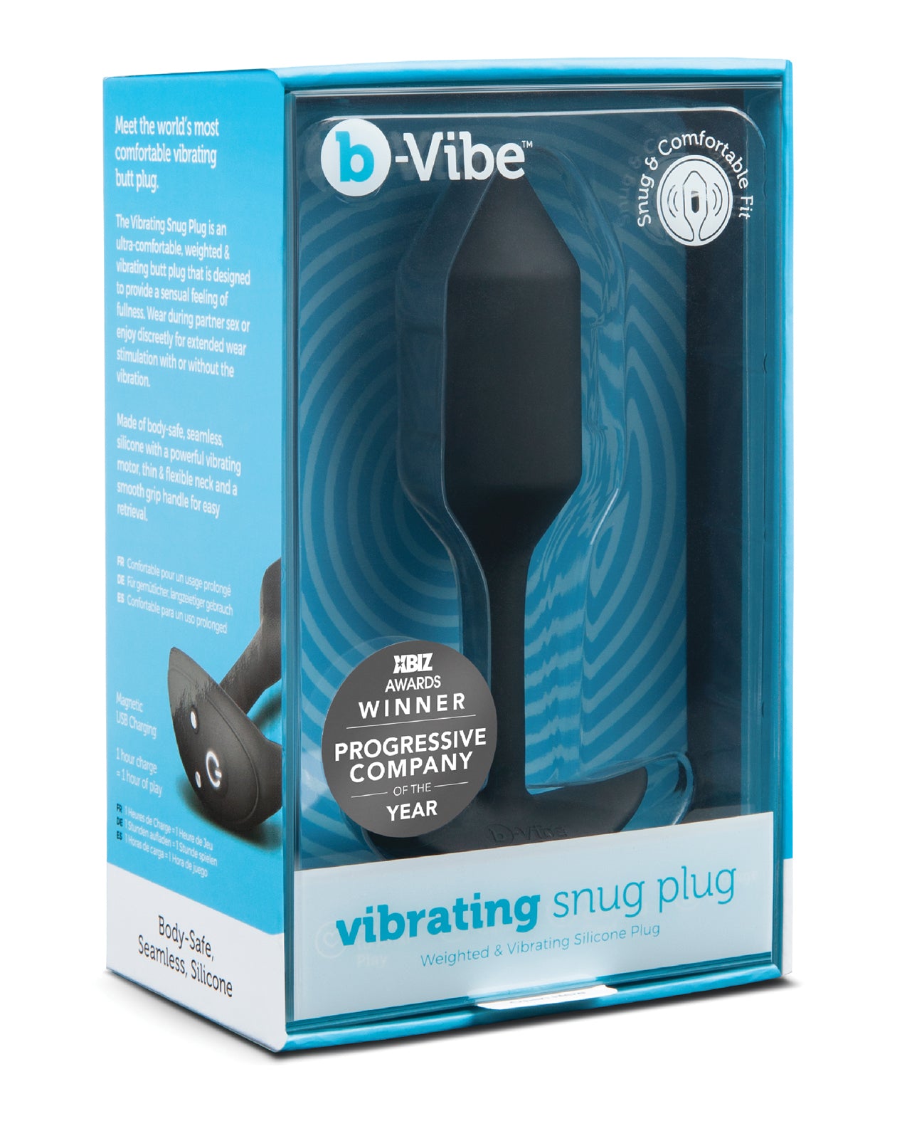 b-Vibe Vibrating Snug Plug medium, black silicone, smooth handle and tapered tip
