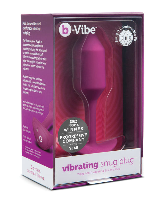 b-Vibe Vibrating Snug Plug, silicone, rose, medium size with smooth handle