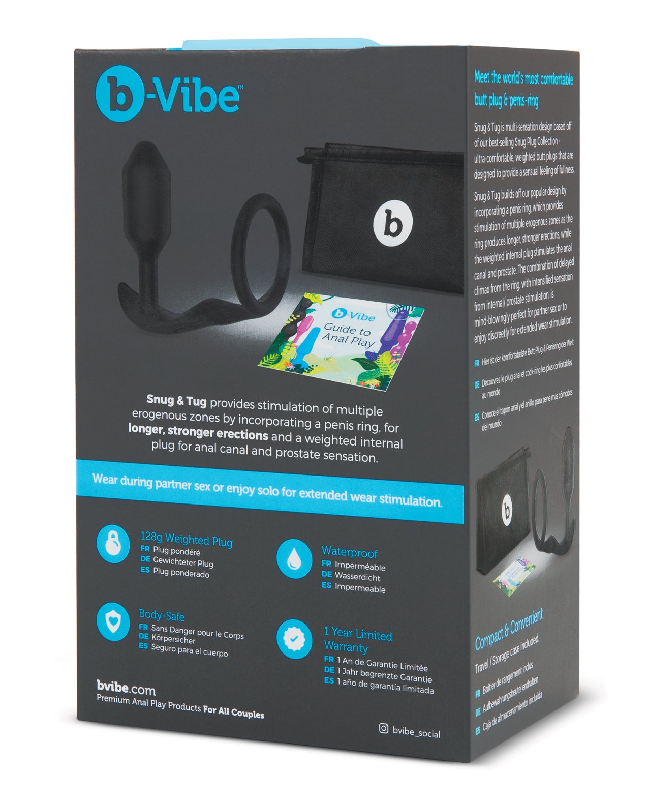 b-Vibe Snug & Tug Weighted Plug and Ring — Black