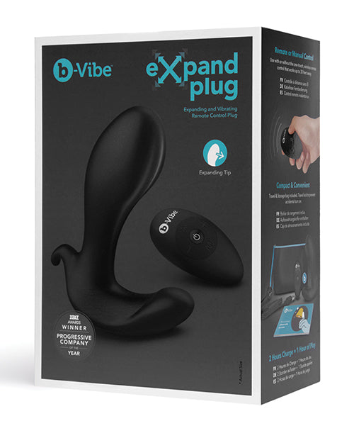 b-Vibe Expand Plug, black silicone, anal plug with external motor