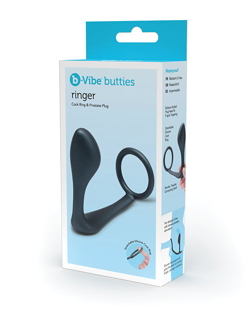b-Vibe Ringer cock ring and prostate plug combo, black ABS plastic