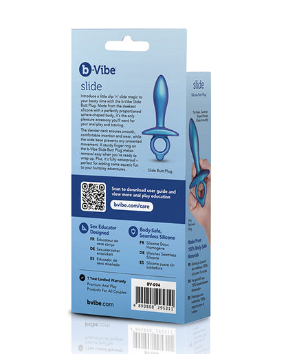 b-Vibe Slide Butt Plug — Blue Silicone Medium