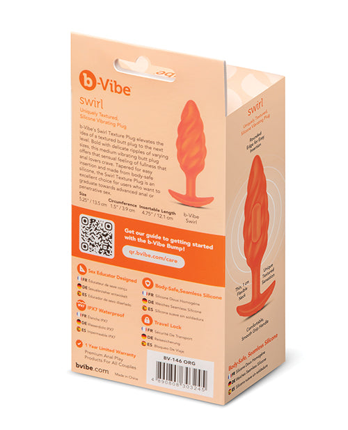b-Vibe Swirl Texture Plug — Vibrating, Orange
