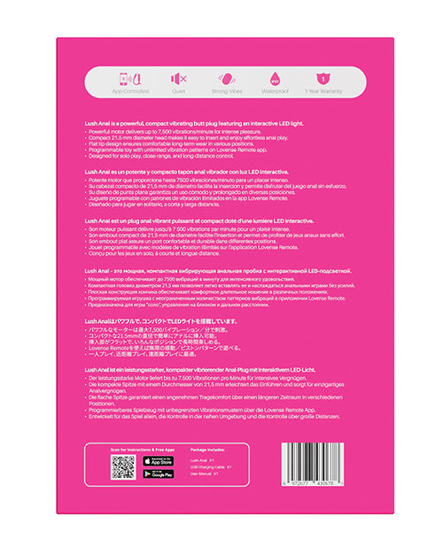 Lovense Lush Anal App-Controlled Butt Plug - Pink
