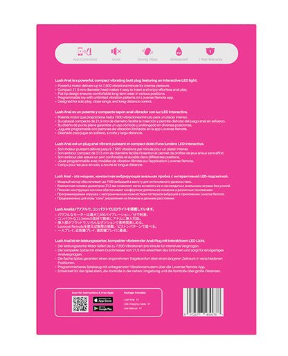 Lovense Lush Anal App-Controlled Butt Plug - Pink
