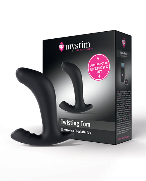 Mystim Twisting Tom black silicone e-stim prostate stimulator, curved