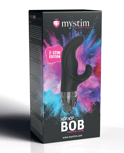 Mystim Hop Hop Bob eStim vibrator, black silicone, dual-head design