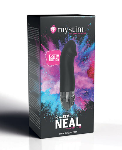 Mystim Real Deal Neal black silicone e-stim vibrator, upright