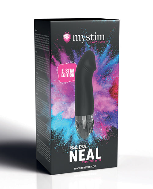 Mystim Real Deal Neal black silicone e-stim vibrator, upright