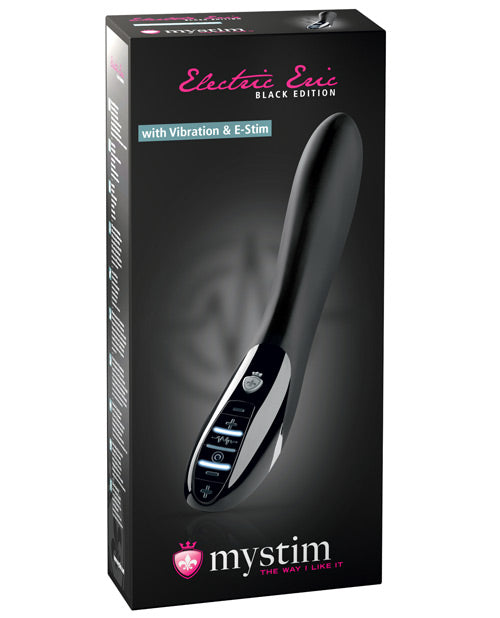 Mystim Electric Eric eStim vibrator, black silicone, full-length view