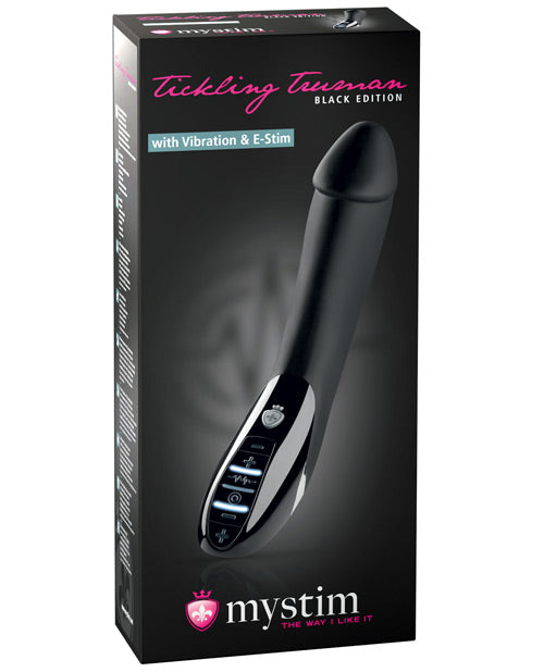 Mystim Tickling Truman eStim vibrator, silicone, black, full-length view