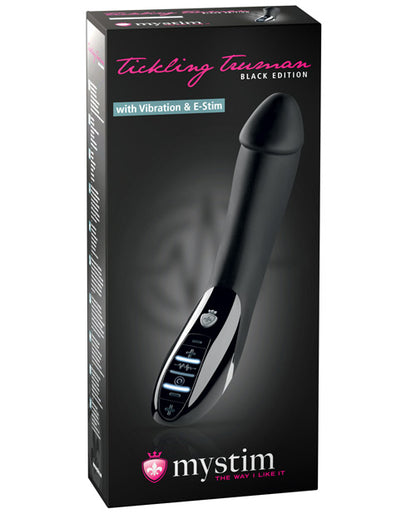 Mystim Tickling Truman eStim vibrator, silicone, black, full-length view