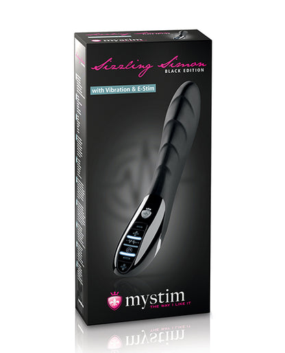 Mystim Sizzling Simon eStim vibrator, black silicone, full product view
