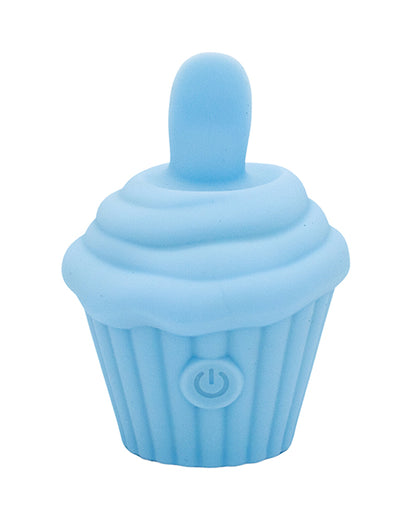 Blue cupcake-shaped silicone flicker stimulator, top view