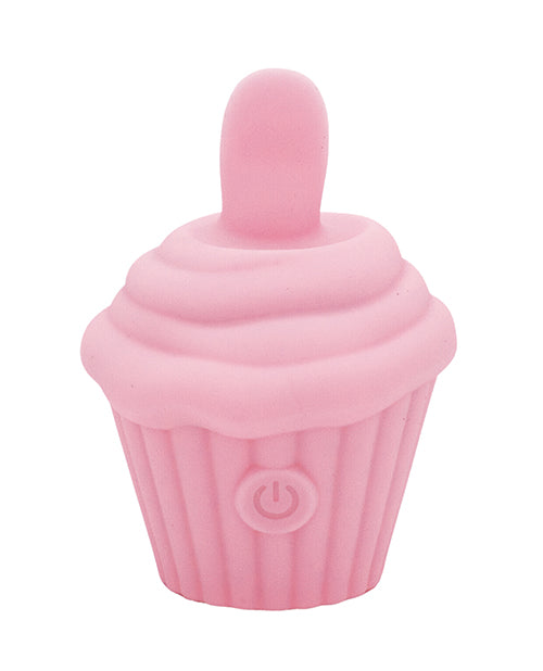Pink cupcake-shaped clitoral flicker, ABS plastic, silicone tongue tip