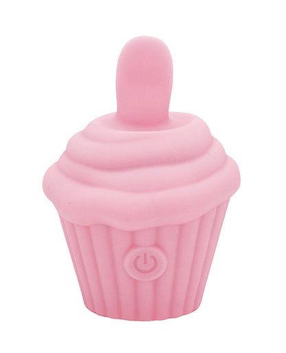 Pink cupcake-shaped clitoral flicker, ABS plastic, silicone tongue tip
