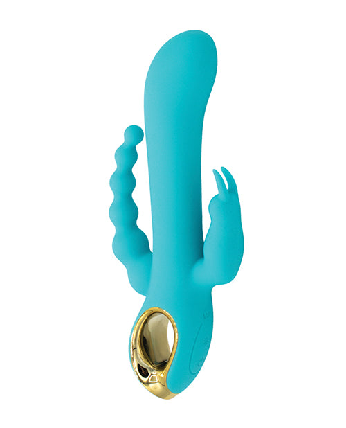 Aqua ABS plastic 3-in-1 rabbit vibrator with anal beads