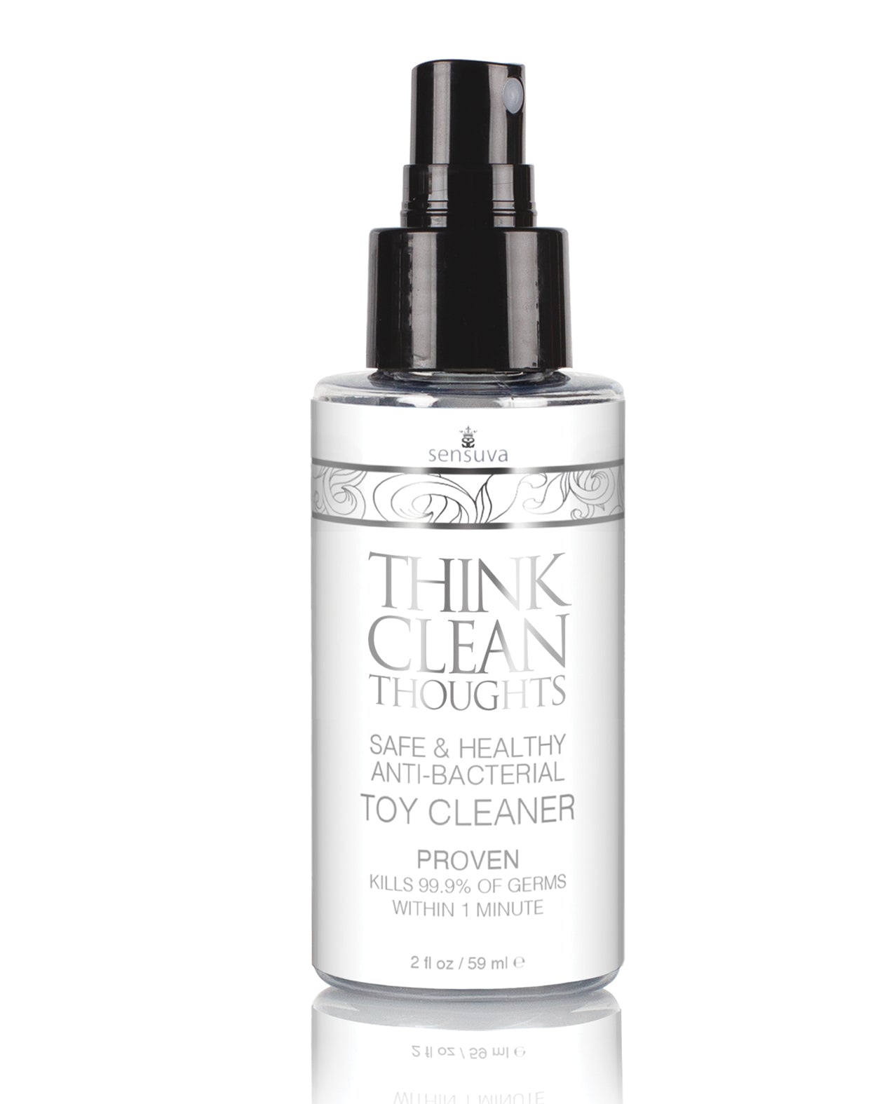 Sensuva Think Clean Thoughts toy cleaner, 2 oz spray bottle, white label