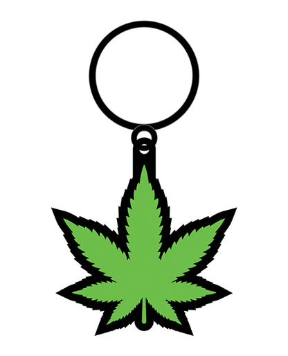 Wood Rocket Weed Pot Leaf Keychain - Green