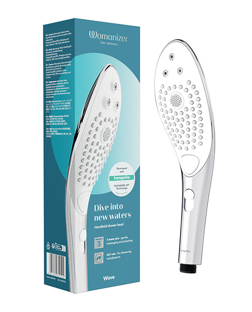 Womanizer Wave shower head, chrome ABS plastic, single-button control