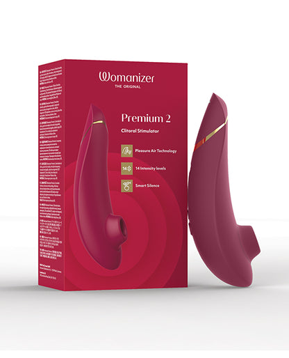 Womanizer Premium 2 clitoral stimulator in deep bordeaux finish
